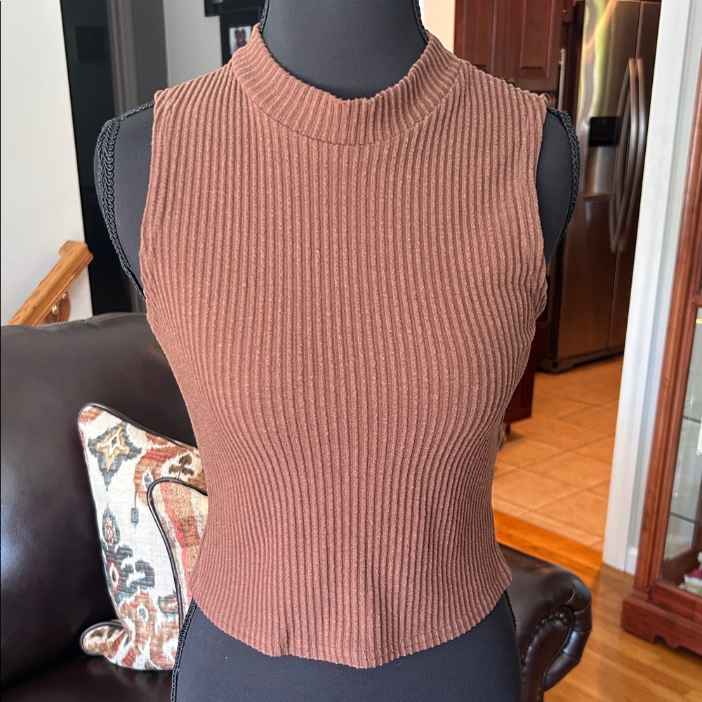 Miami Brown Ribbed Sleeveless Top